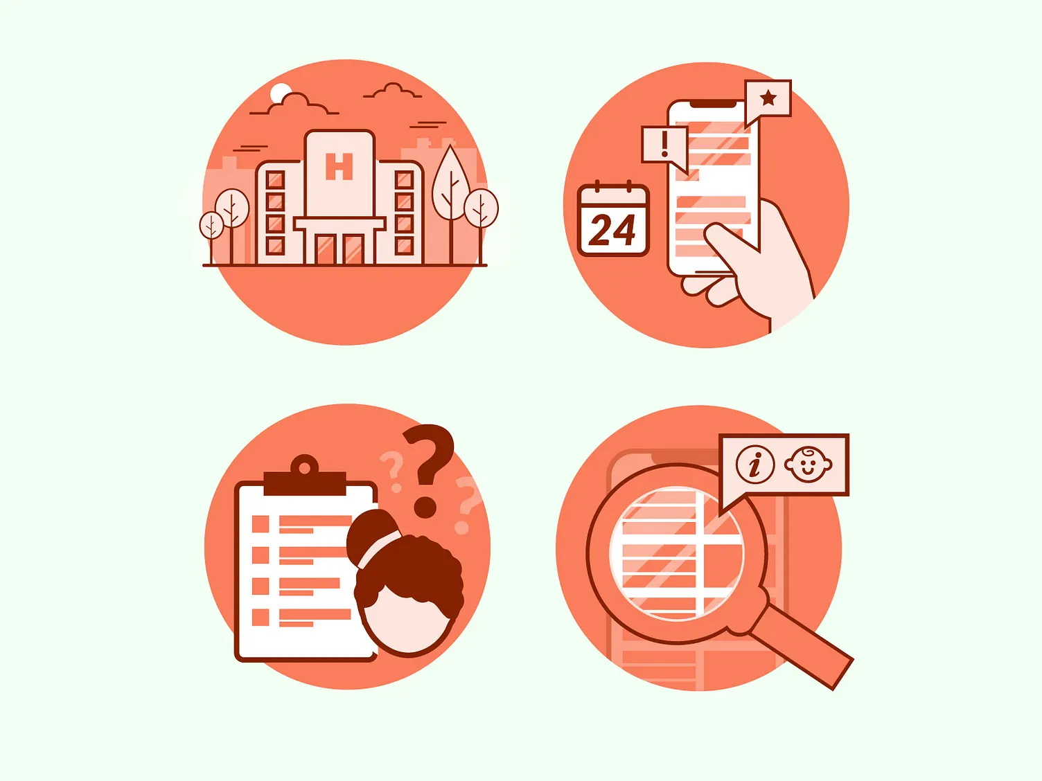 Four final Mum and Baby onboarding illustrations
