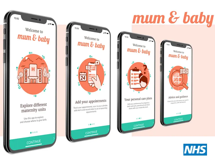 Mum and Baby NHS mobile app onboarding illustrations